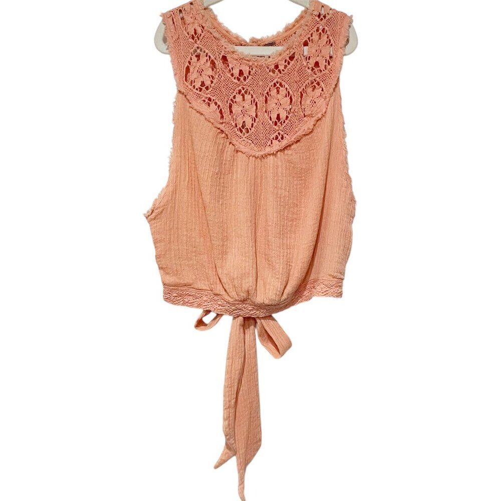 Free People Peach Boho Lace Top Fairycore Soft Girl Crochet Blouse XS